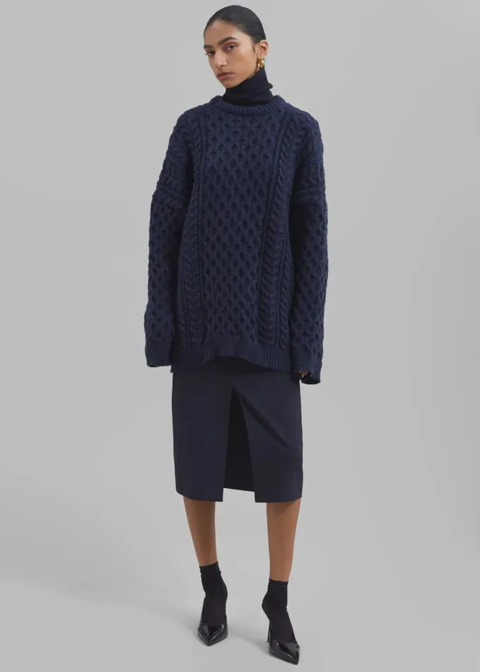 Clothing Women The Frankie Shop Brooklyn Midi Skirt 8211 Navy