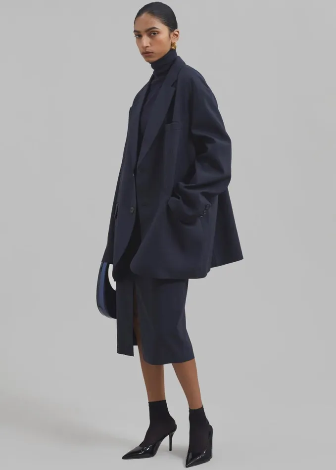 Clothing Women The Frankie Shop Brooklyn Midi Skirt 8211 Navy