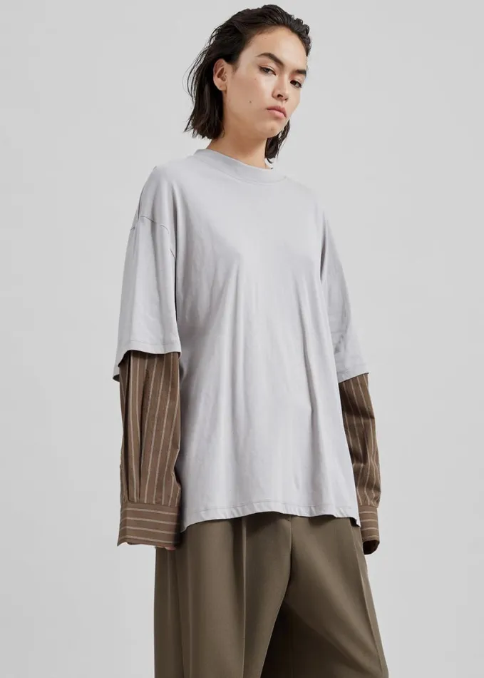 Clothing Women The Frankie Shop Bryton Layered Tee 8211 GreyBrown