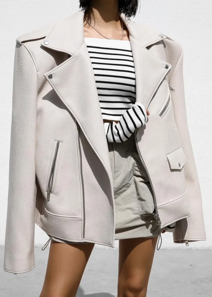 Clothing Women The Frankie Shop Chicago Oversized Biker Jacket 8211 Cream