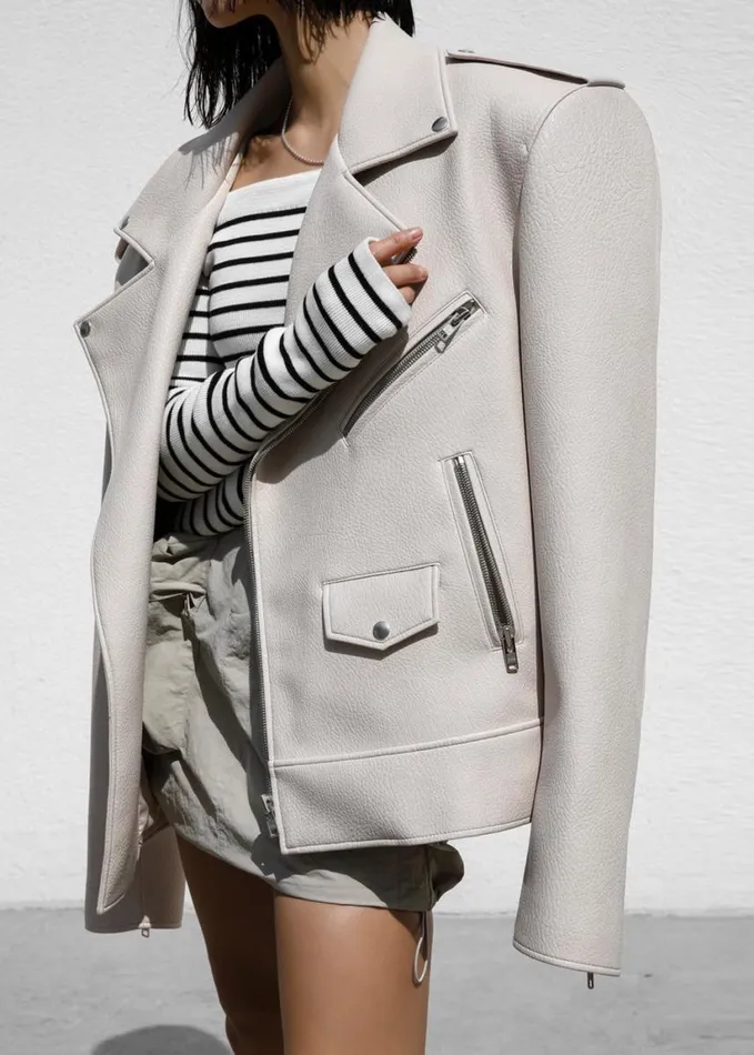 Clothing Women The Frankie Shop Chicago Oversized Biker Jacket 8211 Cream