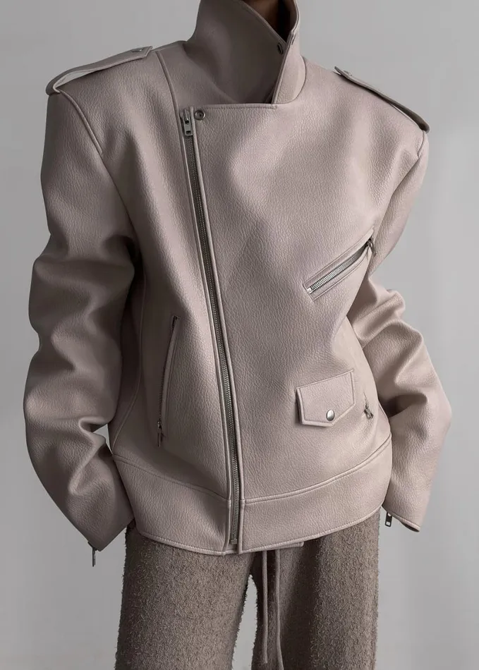 Clothing Women The Frankie Shop Chicago Oversized Biker Jacket 8211 Cream