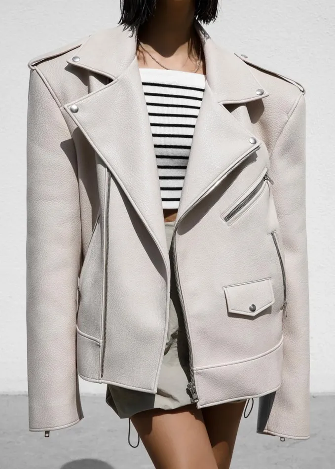 Clothing Women The Frankie Shop Chicago Oversized Biker Jacket 8211 Cream