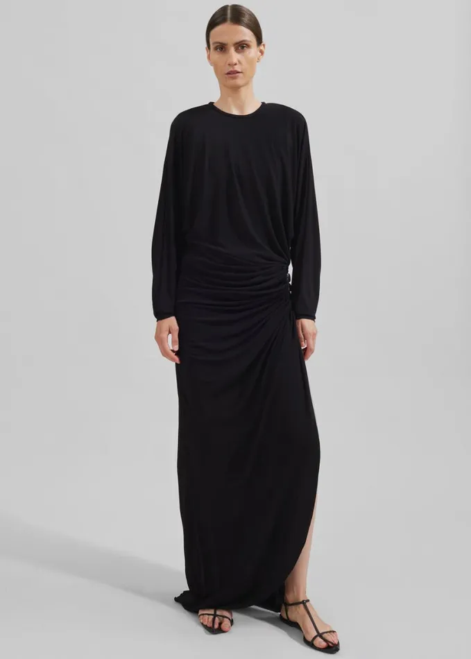 Clothing Women The Frankie Shop Christopher Esber Helix Crystal Stone Long Sleeve Dress 8211 Black