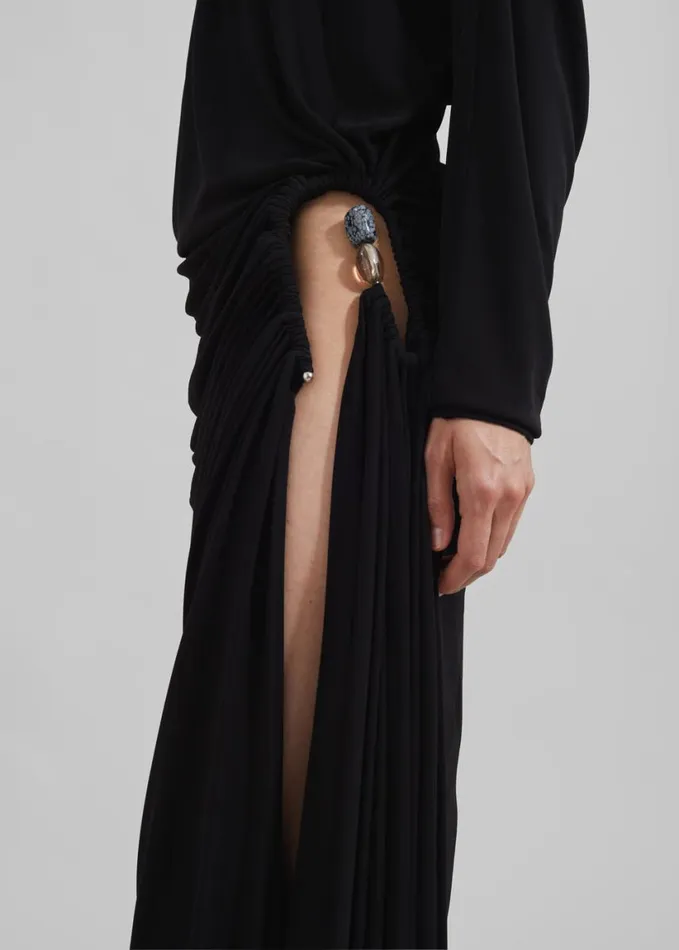 Clothing Women The Frankie Shop Christopher Esber Helix Crystal Stone Long Sleeve Dress 8211 Black