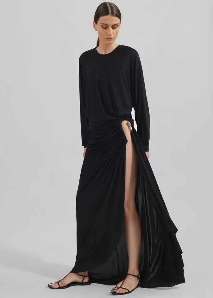Clothing Women The Frankie Shop Christopher Esber Helix Crystal Stone Long Sleeve Dress 8211 Black