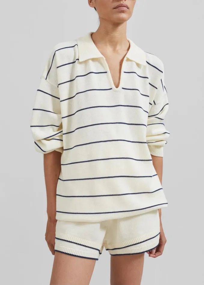 Clothing Women The Frankie Shop Claudia Knit Shorts 8211 CreamNavy Stripe