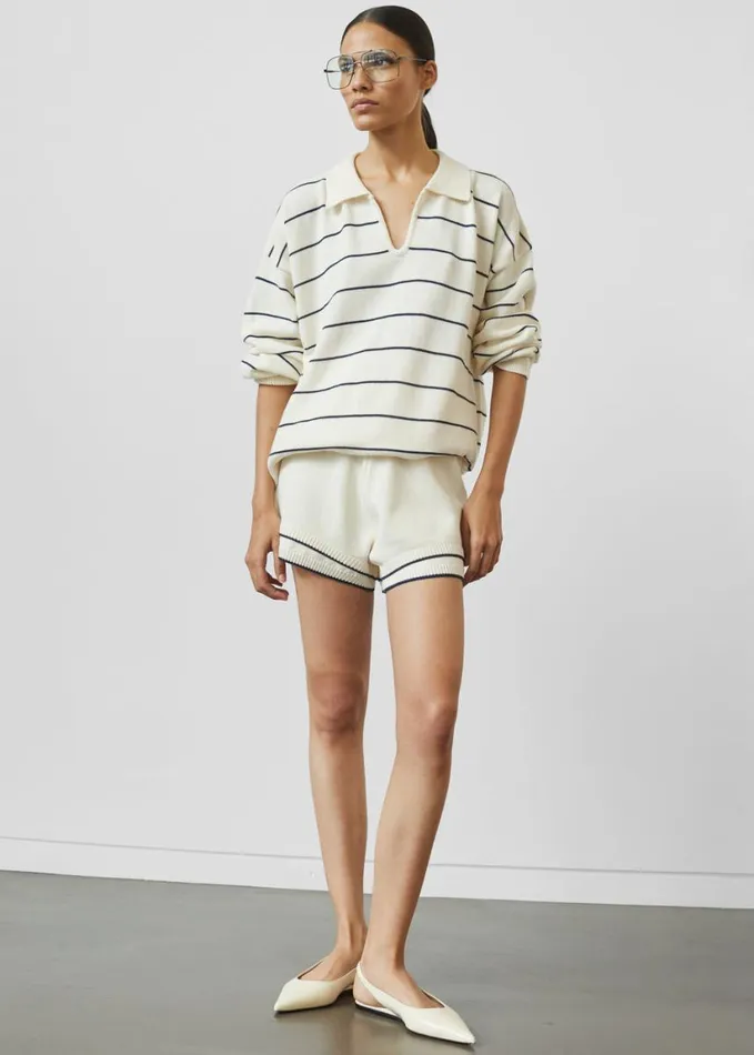 Clothing Women The Frankie Shop Claudia Knit Shorts 8211 CreamNavy Stripe