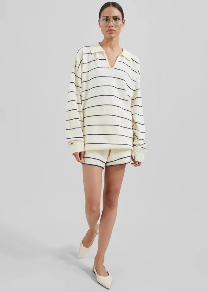 Clothing Women The Frankie Shop Claudia Knit Shorts 8211 CreamNavy Stripe