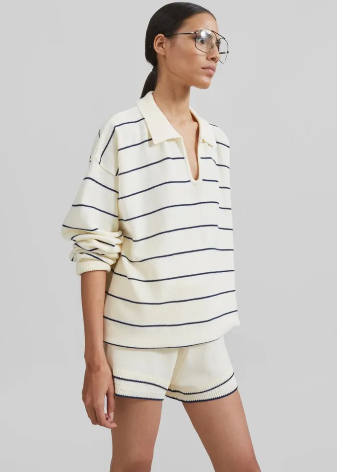 Clothing Women The Frankie Shop Claudia Knit Shorts 8211 CreamNavy Stripe