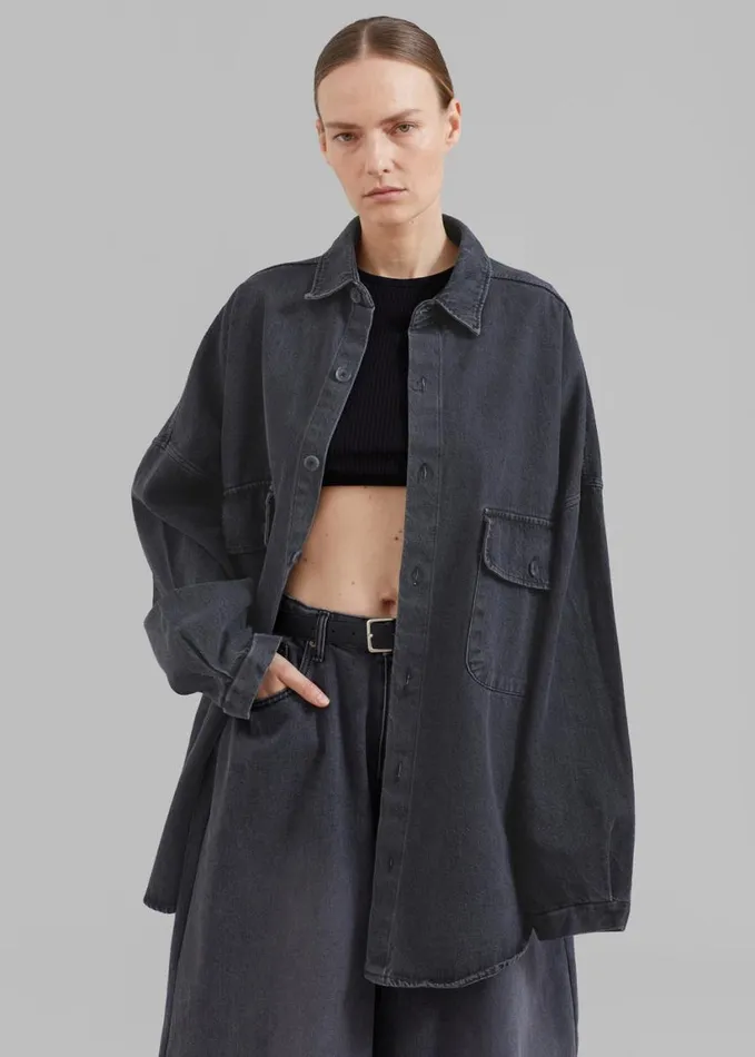 Clothing Women The Frankie Shop Dallas Denim Overshirt 8211 Dark Grey