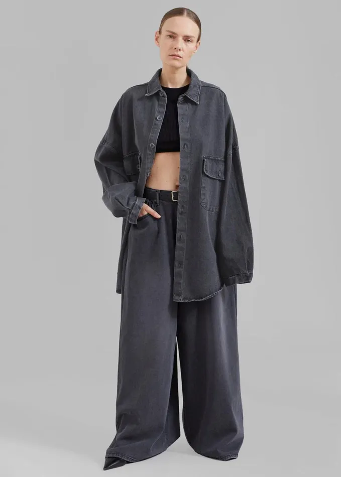 Clothing Women The Frankie Shop Dallas Denim Overshirt 8211 Dark Grey