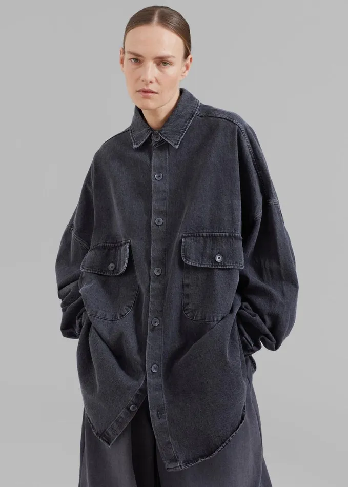 Clothing Women The Frankie Shop Dallas Denim Overshirt 8211 Dark Grey