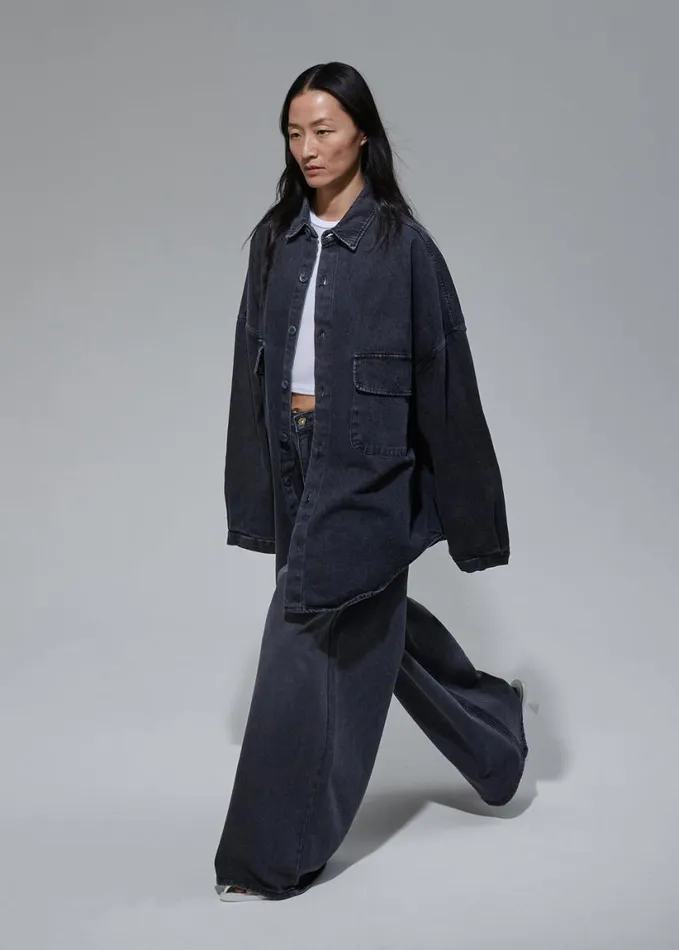 Clothing Women The Frankie Shop Dallas Denim Overshirt 8211 Dark Grey