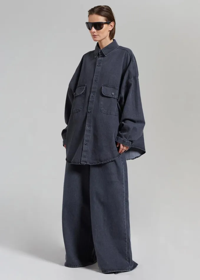 Clothing Women The Frankie Shop Dallas Denim Overshirt 8211 Dark Grey