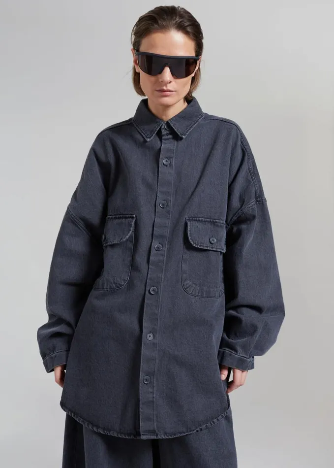 Clothing Women The Frankie Shop Dallas Denim Overshirt 8211 Dark Grey