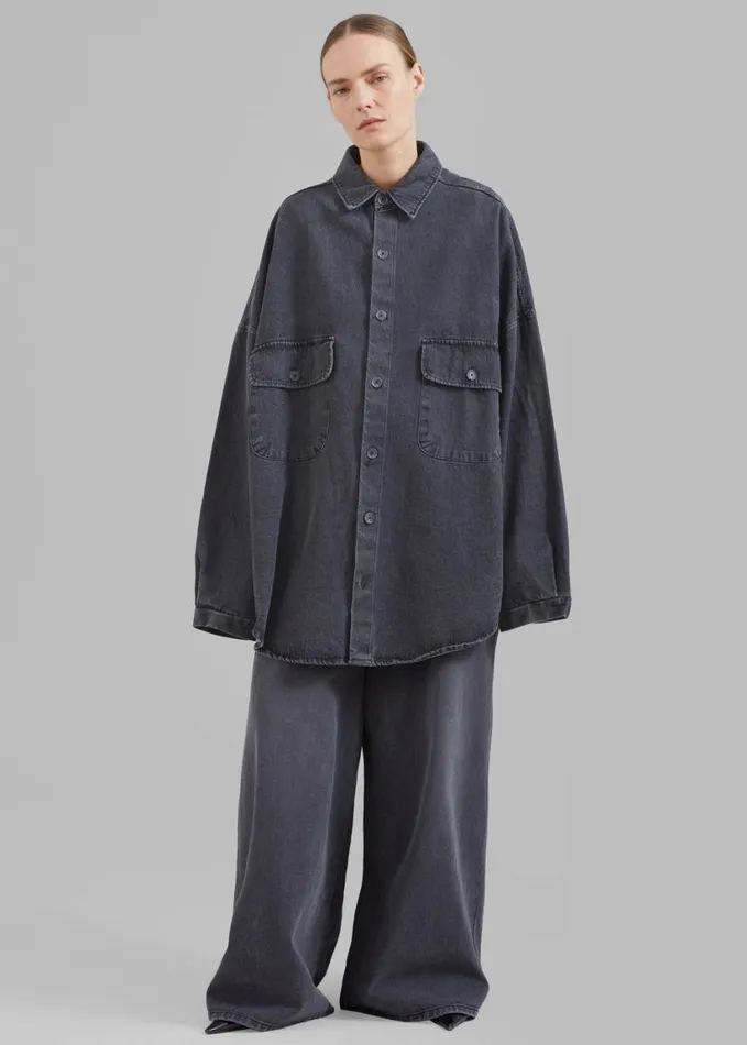 Clothing Women The Frankie Shop Dallas Denim Overshirt 8211 Dark Grey