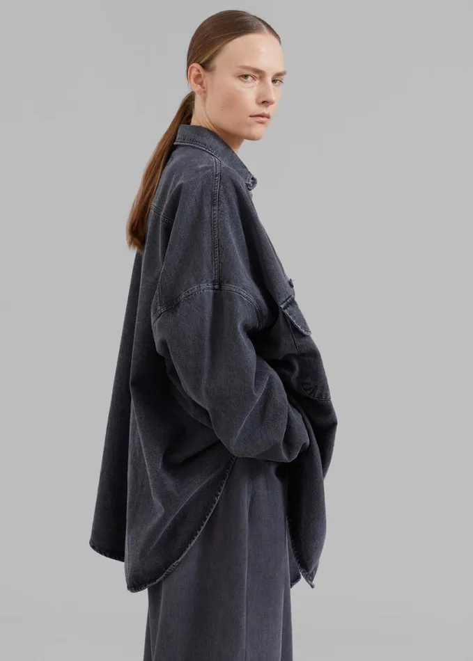 Clothing Women The Frankie Shop Dallas Denim Overshirt 8211 Dark Grey