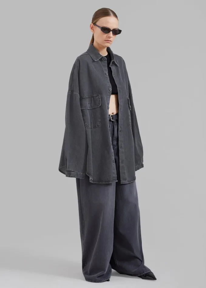Clothing Women The Frankie Shop Dallas Denim Overshirt 8211 Dark Grey