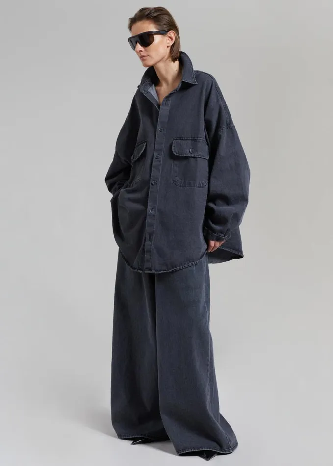 Clothing Women The Frankie Shop Dallas Denim Overshirt 8211 Dark Grey