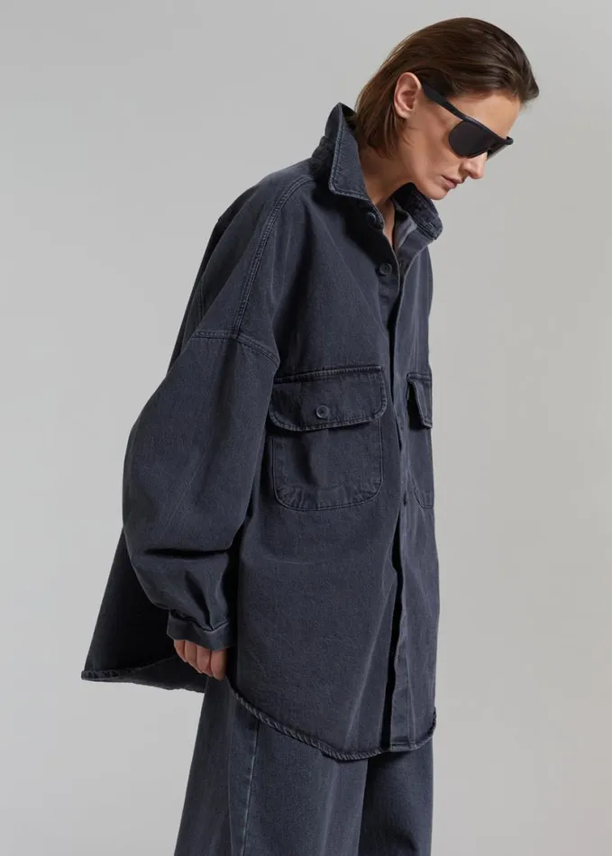 Clothing Women The Frankie Shop Dallas Denim Overshirt 8211 Dark Grey