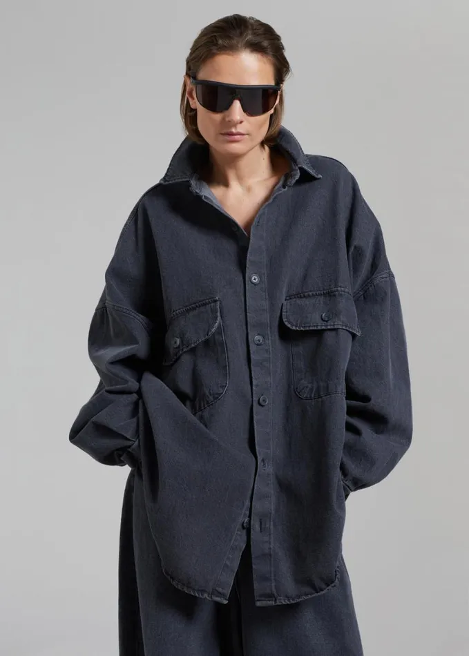Clothing Women The Frankie Shop Dallas Denim Overshirt 8211 Dark Grey