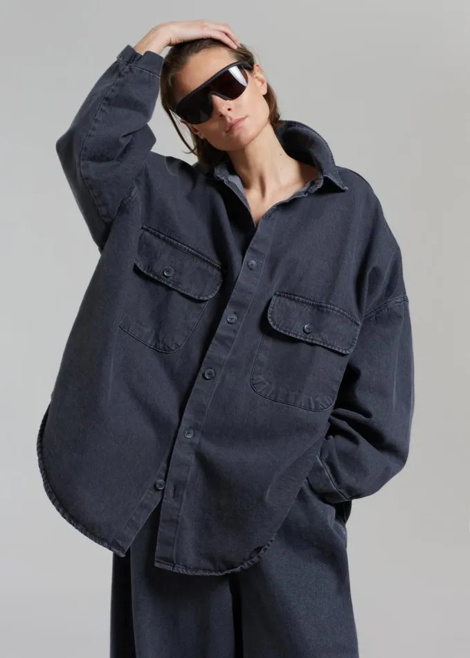 Clothing Women The Frankie Shop Dallas Denim Overshirt 8211 Dark Grey