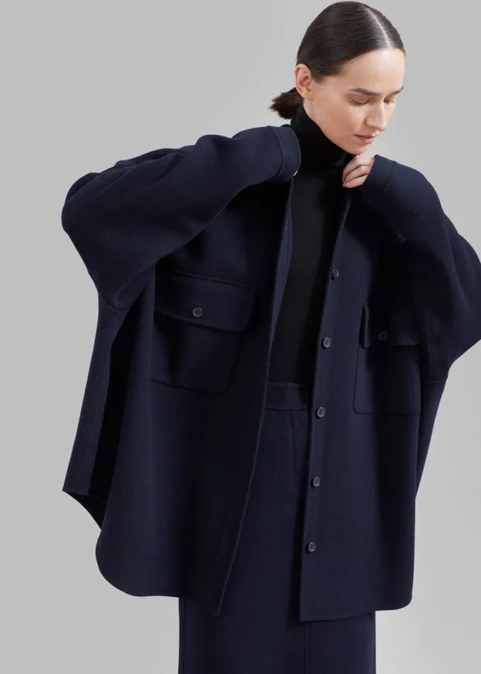 Clothing Women The Frankie Shop Dallas Wool Overshirt 8211 Navy