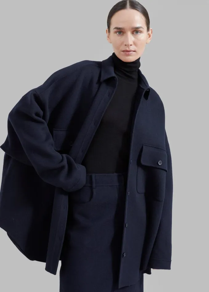 Clothing Women The Frankie Shop Dallas Wool Overshirt 8211 Navy