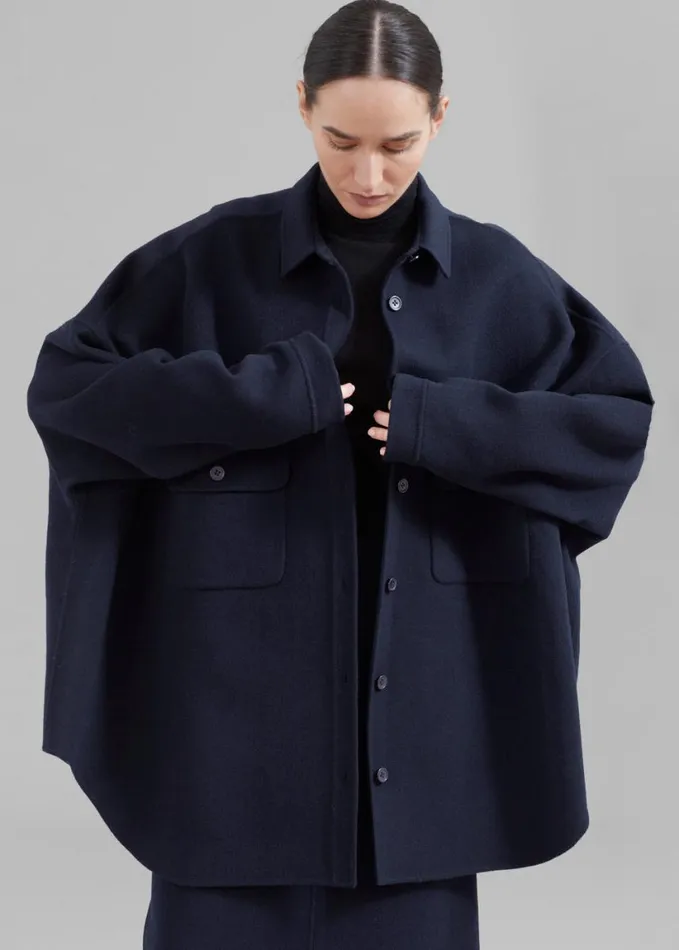 Clothing Women The Frankie Shop Dallas Wool Overshirt 8211 Navy