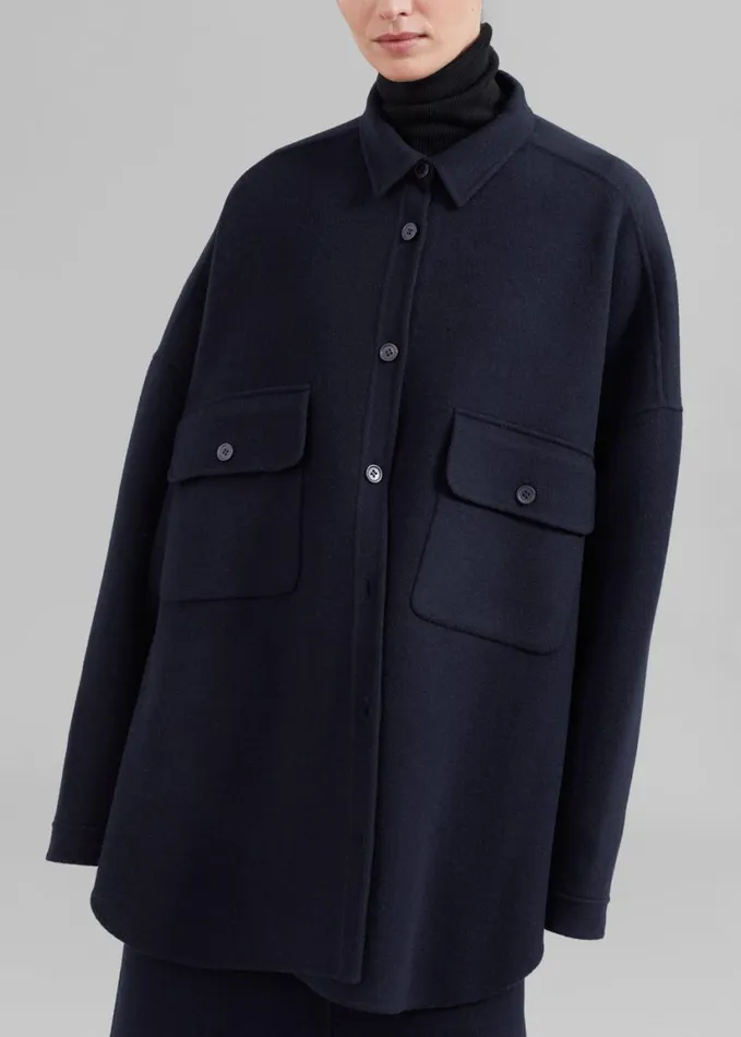 Clothing Women The Frankie Shop Dallas Wool Overshirt 8211 Navy