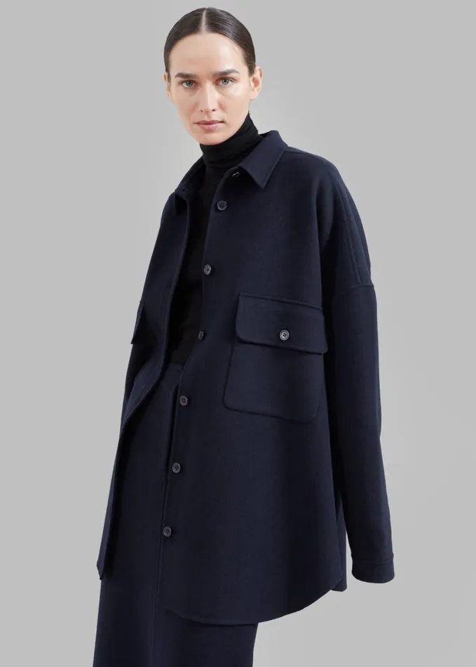Clothing Women The Frankie Shop Dallas Wool Overshirt 8211 Navy