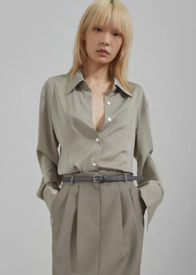 Clothing Women The Frankie Shop Daylin Button Up Shirt 8211 Khaki