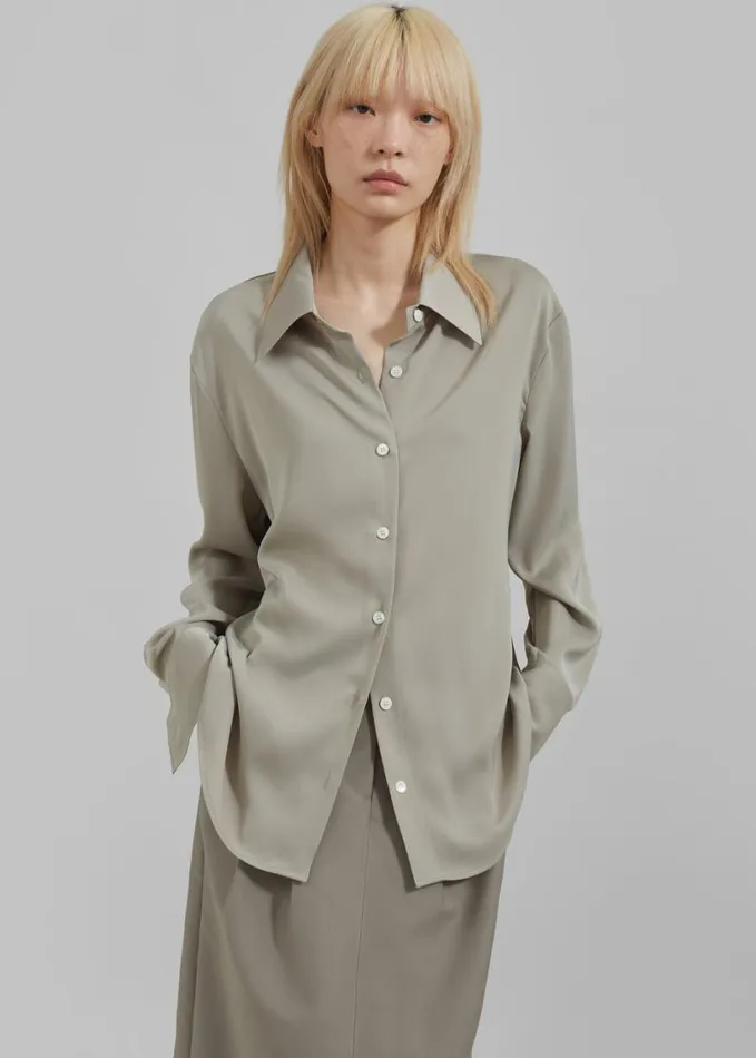 Clothing Women The Frankie Shop Daylin Button Up Shirt 8211 Khaki