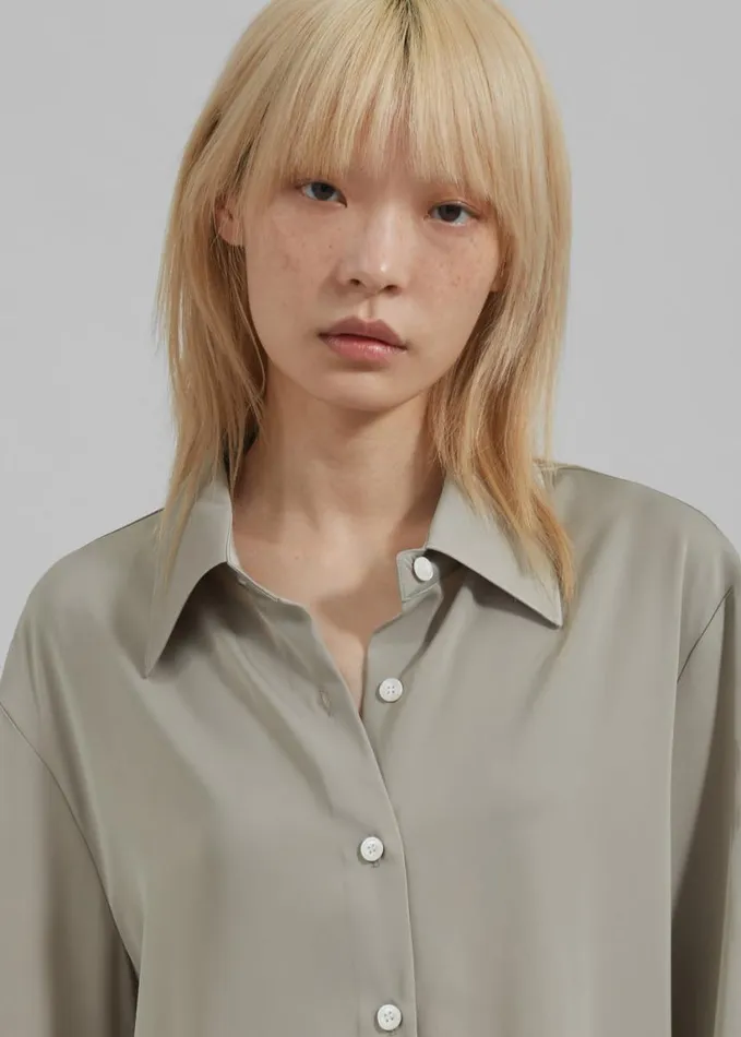 Clothing Women The Frankie Shop Daylin Button Up Shirt 8211 Khaki