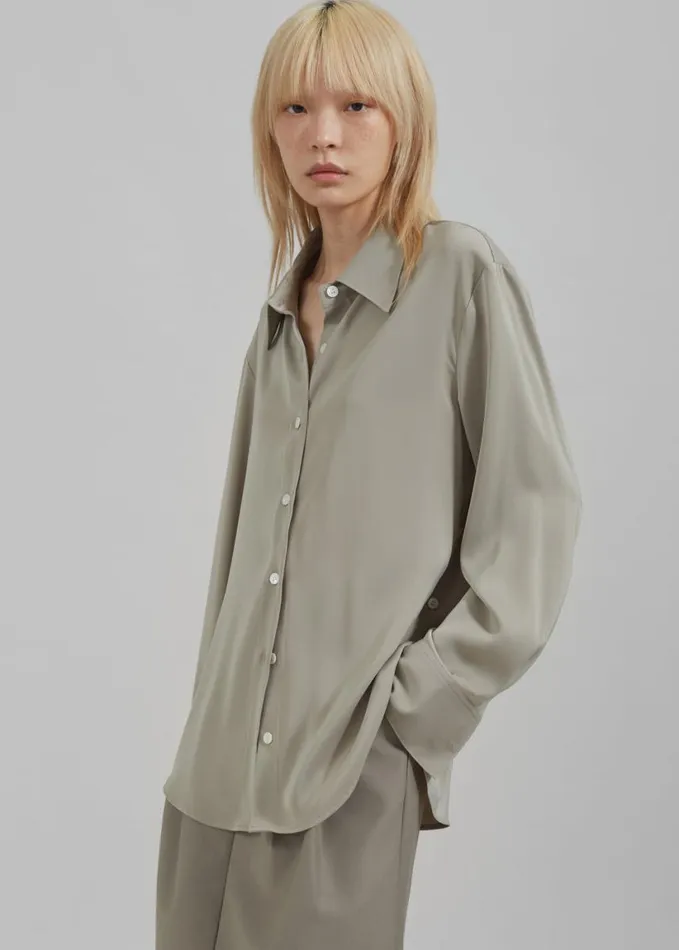 Clothing Women The Frankie Shop Daylin Button Up Shirt 8211 Khaki