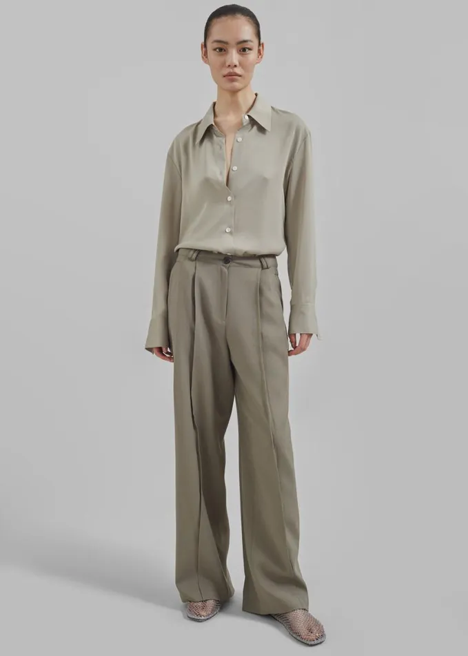 Clothing Women The Frankie Shop Daylin Button Up Shirt 8211 Khaki