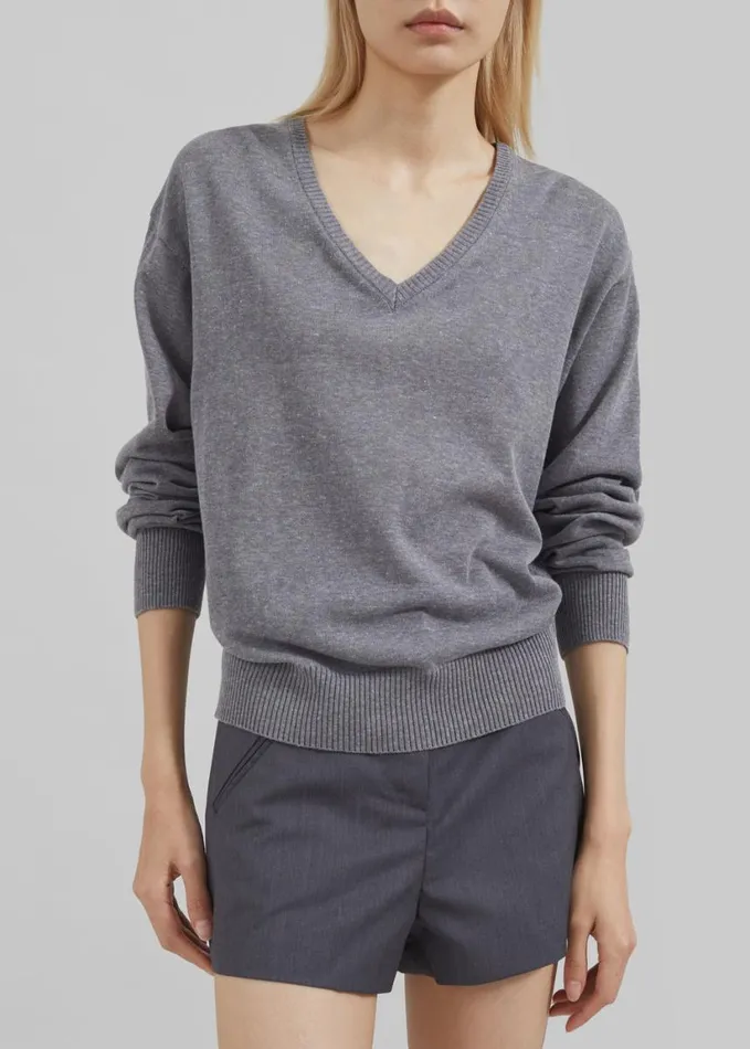 Clothing Women The Frankie Shop Eliora V Neck Sweater 8211 Grey