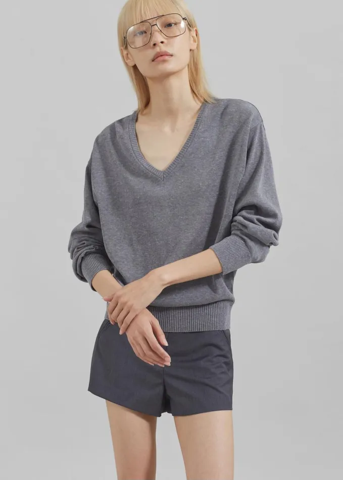 Clothing Women The Frankie Shop Eliora V Neck Sweater 8211 Grey