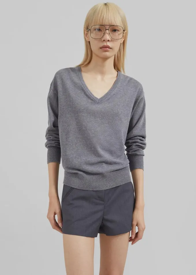 Clothing Women The Frankie Shop Eliora V Neck Sweater 8211 Grey