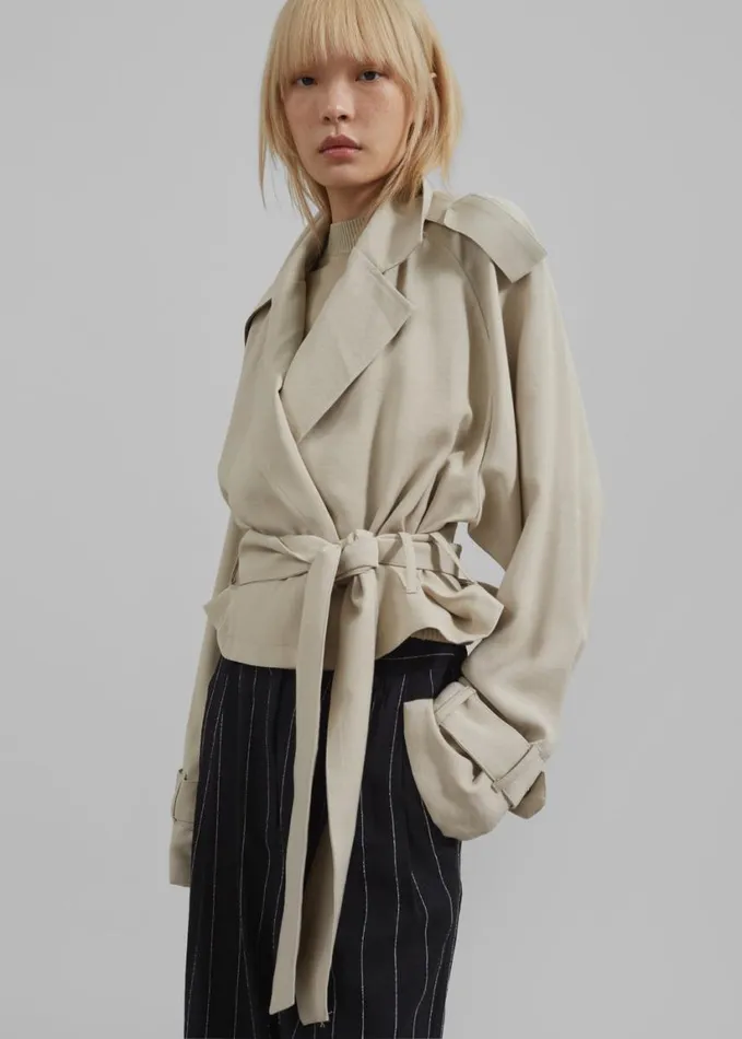 Clothing Women The Frankie Shop Faven Cropped Trench 8211 Beige