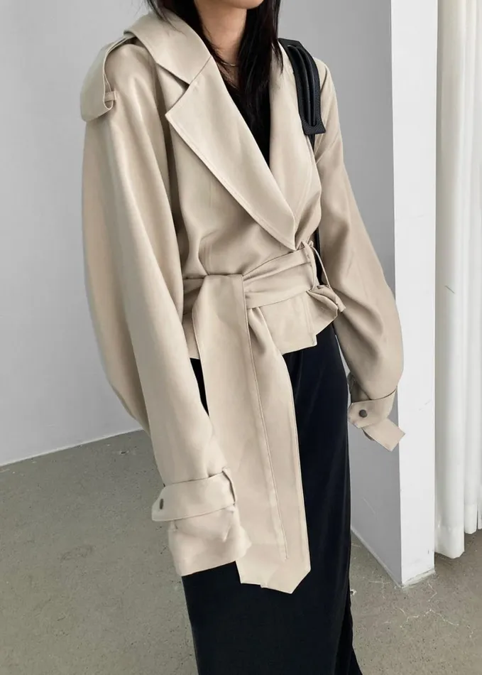 Clothing Women The Frankie Shop Faven Cropped Trench 8211 Beige