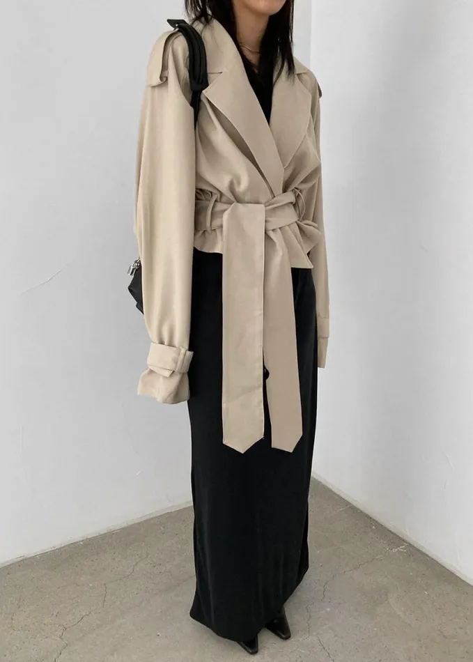 Clothing Women The Frankie Shop Faven Cropped Trench 8211 Beige