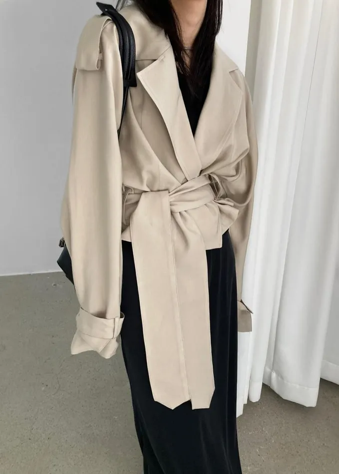 Clothing Women The Frankie Shop Faven Cropped Trench 8211 Beige