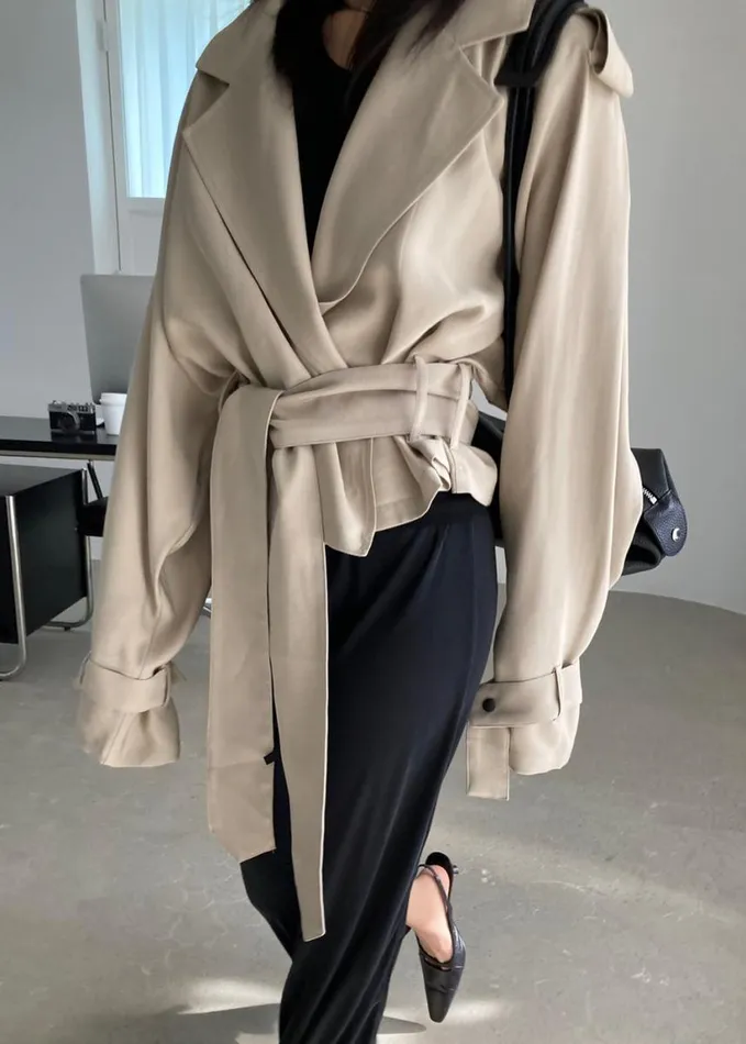 Clothing Women The Frankie Shop Faven Cropped Trench 8211 Beige