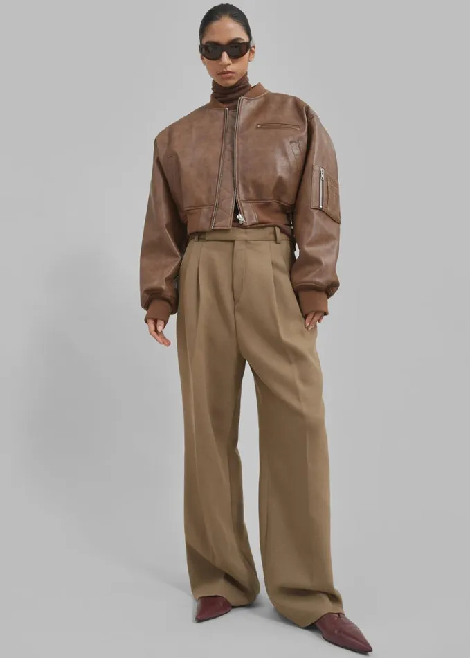 Clothing Women The Frankie Shop Gae Faux Leather Cropped Bomber 8211 Brown