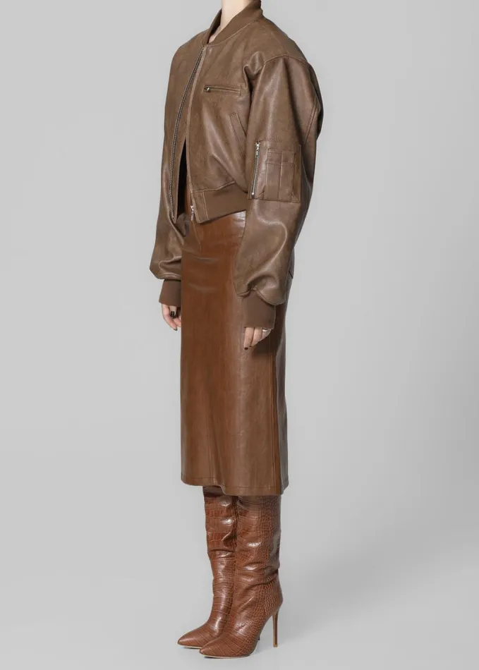 Clothing Women The Frankie Shop Gae Faux Leather Cropped Bomber 8211 Brown