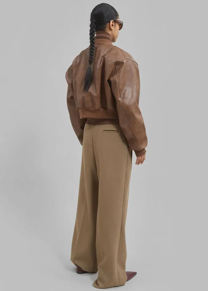 Clothing Women The Frankie Shop Gae Faux Leather Cropped Bomber 8211 Brown