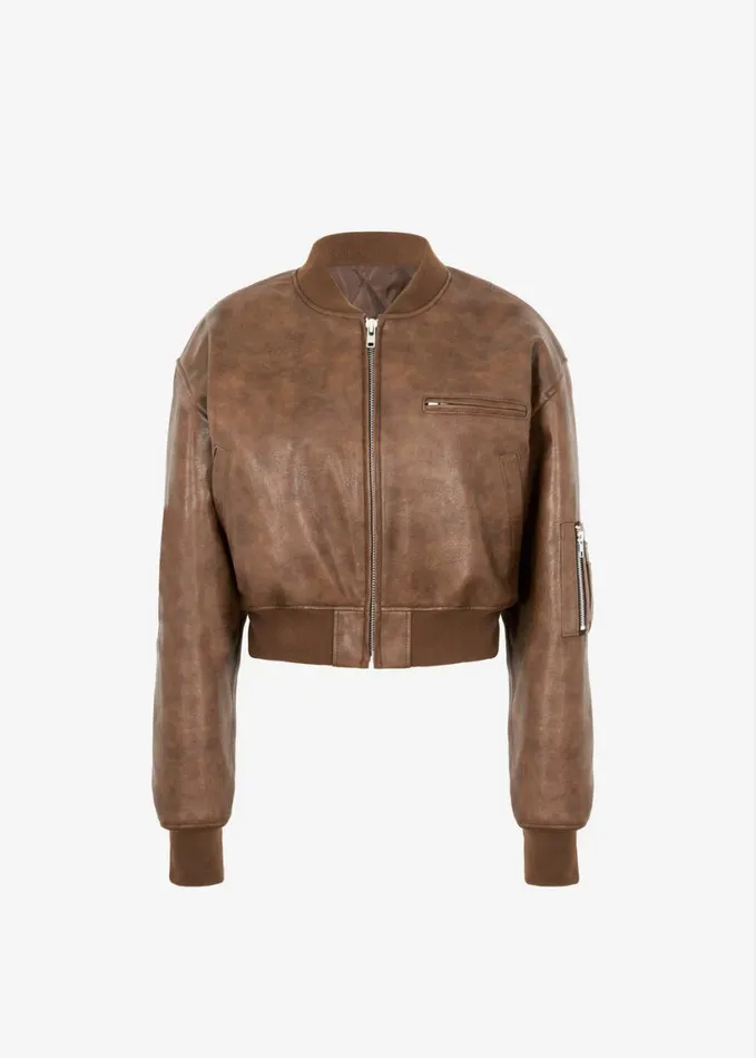 Clothing Women The Frankie Shop Gae Faux Leather Cropped Bomber 8211 Brown