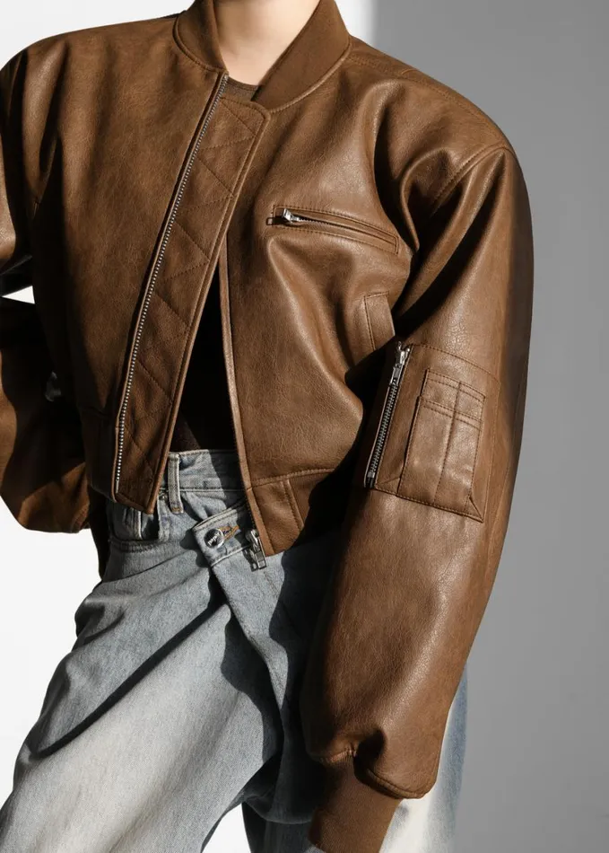 Clothing Women The Frankie Shop Gae Faux Leather Cropped Bomber 8211 Brown